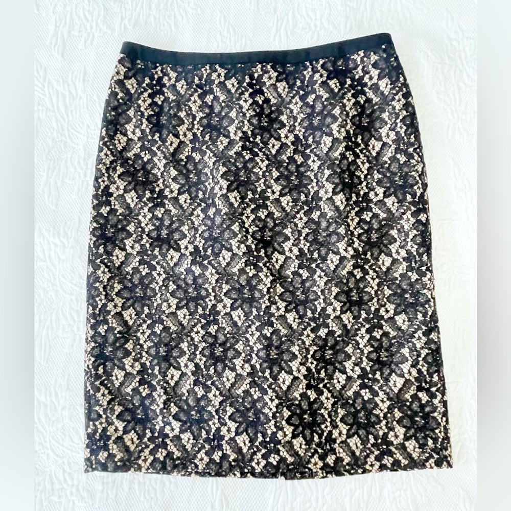 Talbot’s Collection Crochet Black Gold Lace Floral Pencil Skirt Size 10